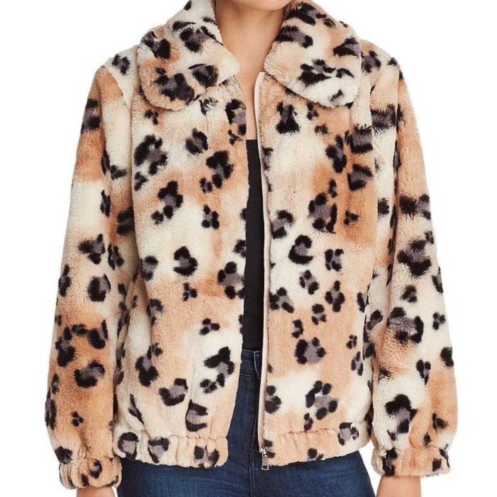 REBECCA TAYLOR Zip Up Faux Fur Cheetah Bomber Jacket Size Small